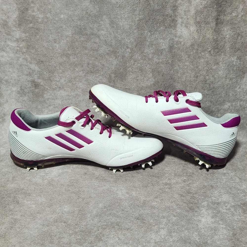 Adidas Adizero Sprintweb Golf‎ Shoes White Purple fuschia Athletic Spikes sz 6.5